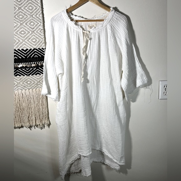 Anthropologie Dresses 9 Seed Resort White Cotton Gauze Shirt Dress